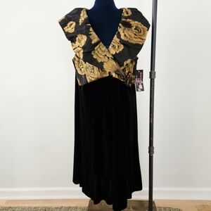 Signature by Robbie Bee Party Dress 3X Plus Size Gold Floral Black Velvet NWT